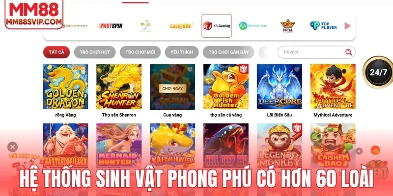 Hệ thống sinh vật phong phú có hơn 60 loài