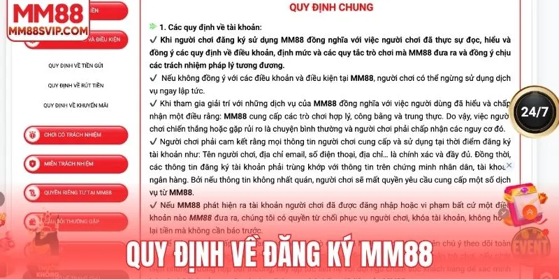 Quy định về đăng ký MM88